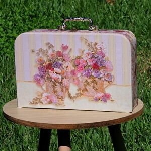 Charlene Olson Tri-Coastal Design Floral Cardboard Suitcase Storage Box Latch